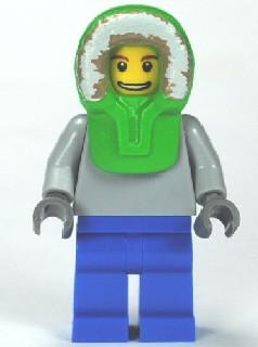 LEGO Minifigure-Plain Light Bluish Gray Torso, Blue Legs, Bright Green Hood-Town / City-TWN149-Creative Brick Builders